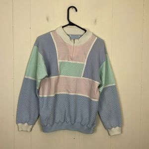 Vintage Pastel Colour Block 1/4 Zip Sweater Sz S
